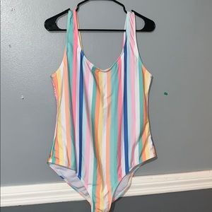 Boohoo plus size striped swimsuit